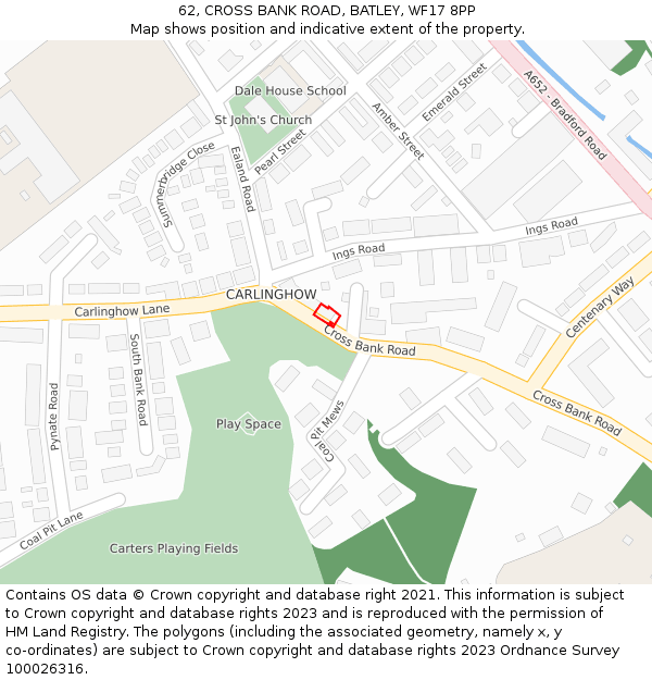 62, CROSS BANK ROAD, BATLEY, WF17 8PP: Location map and indicative extent of plot