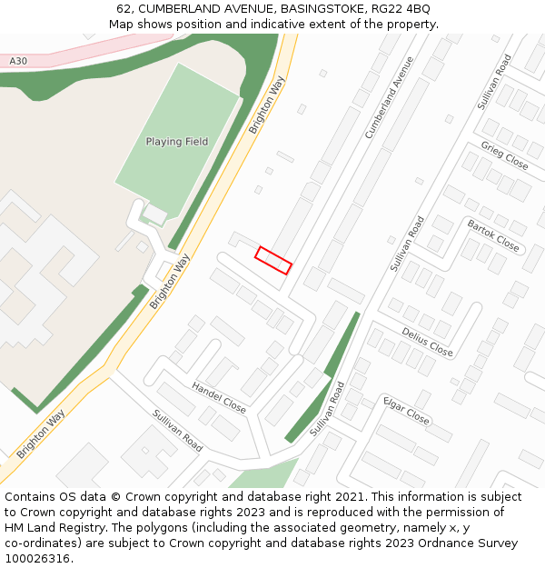 62, CUMBERLAND AVENUE, BASINGSTOKE, RG22 4BQ: Location map and indicative extent of plot