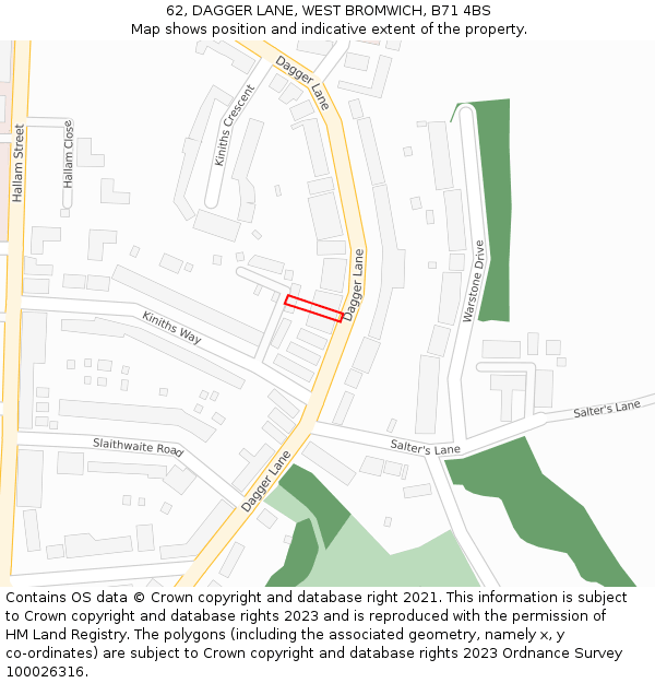 62, DAGGER LANE, WEST BROMWICH, B71 4BS: Location map and indicative extent of plot