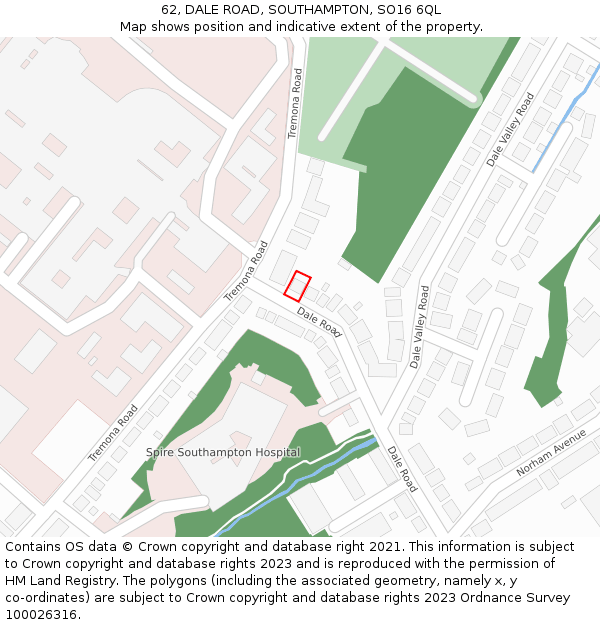 62, DALE ROAD, SOUTHAMPTON, SO16 6QL: Location map and indicative extent of plot