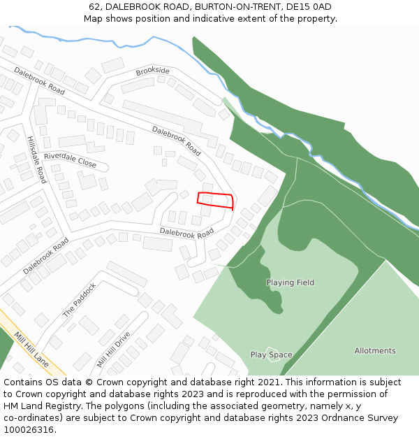 62, DALEBROOK ROAD, BURTON-ON-TRENT, DE15 0AD: Location map and indicative extent of plot