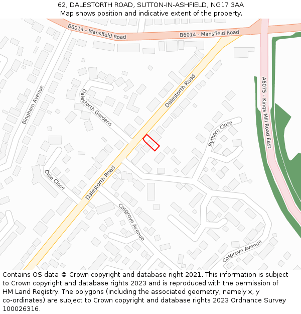 62, DALESTORTH ROAD, SUTTON-IN-ASHFIELD, NG17 3AA: Location map and indicative extent of plot