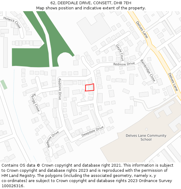 62, DEEPDALE DRIVE, CONSETT, DH8 7EH: Location map and indicative extent of plot
