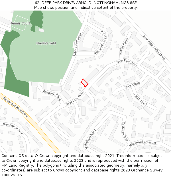 62, DEER PARK DRIVE, ARNOLD, NOTTINGHAM, NG5 8SF: Location map and indicative extent of plot