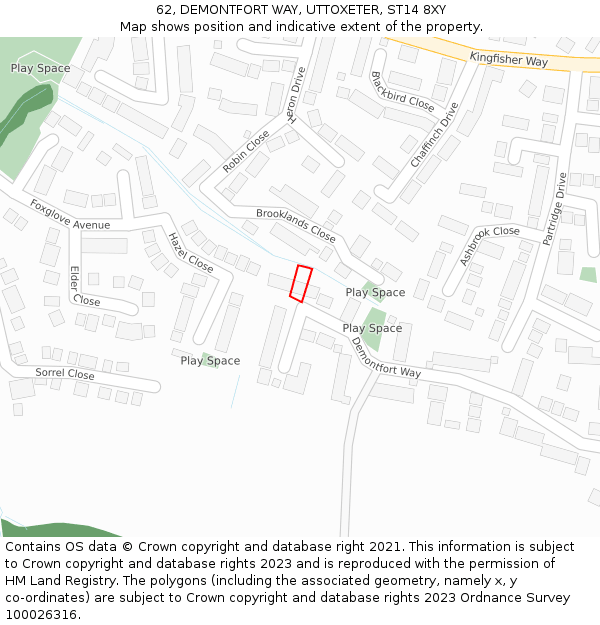 62, DEMONTFORT WAY, UTTOXETER, ST14 8XY: Location map and indicative extent of plot