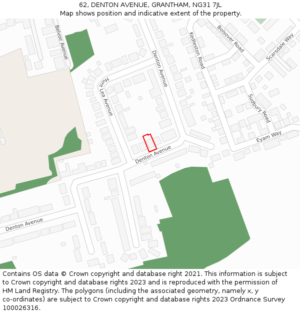 62, DENTON AVENUE, GRANTHAM, NG31 7JL: Location map and indicative extent of plot