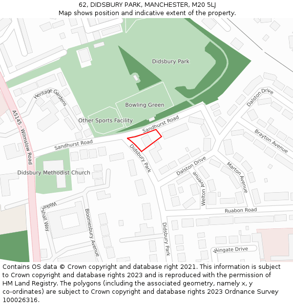 62, DIDSBURY PARK, MANCHESTER, M20 5LJ: Location map and indicative extent of plot