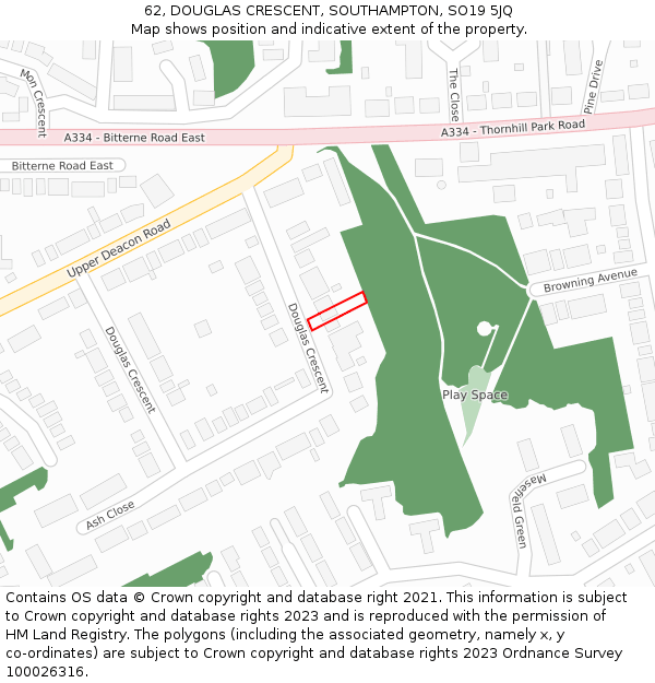 62, DOUGLAS CRESCENT, SOUTHAMPTON, SO19 5JQ: Location map and indicative extent of plot