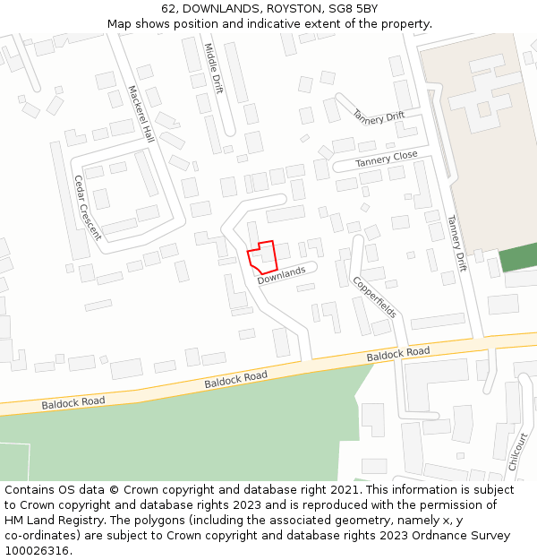 62, DOWNLANDS, ROYSTON, SG8 5BY: Location map and indicative extent of plot