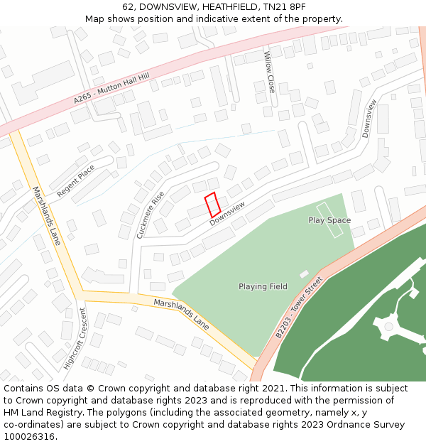 62, DOWNSVIEW, HEATHFIELD, TN21 8PF: Location map and indicative extent of plot