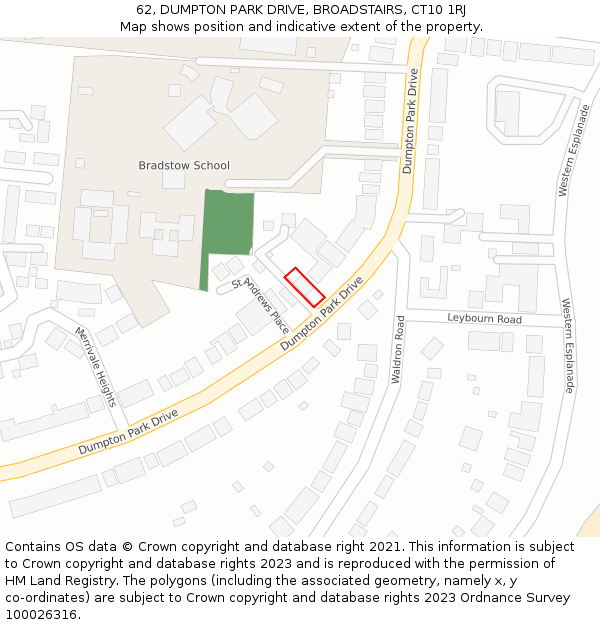 62, DUMPTON PARK DRIVE, BROADSTAIRS, CT10 1RJ: Location map and indicative extent of plot