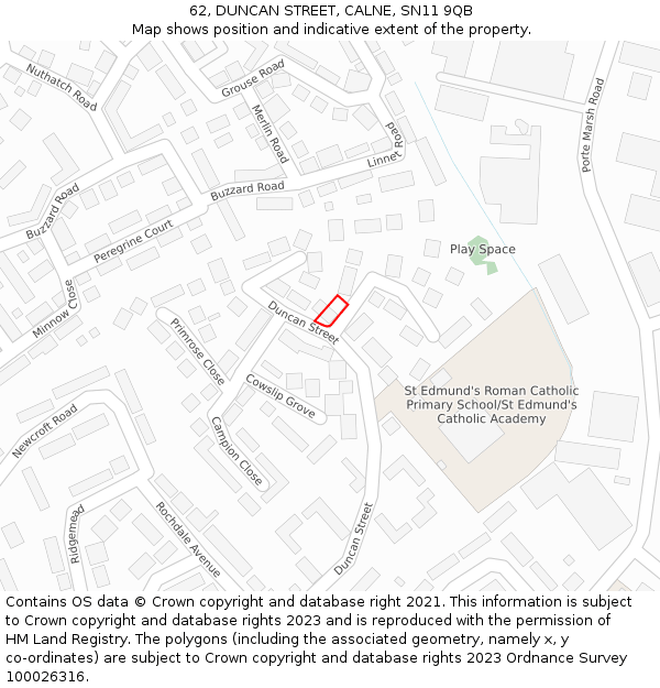 62, DUNCAN STREET, CALNE, SN11 9QB: Location map and indicative extent of plot