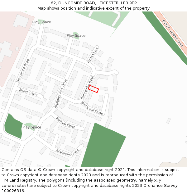 62, DUNCOMBE ROAD, LEICESTER, LE3 9EP: Location map and indicative extent of plot