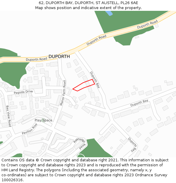 62, DUPORTH BAY, DUPORTH, ST AUSTELL, PL26 6AE: Location map and indicative extent of plot