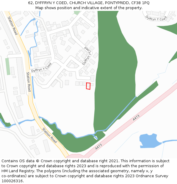 62, DYFFRYN Y COED, CHURCH VILLAGE, PONTYPRIDD, CF38 1PQ: Location map and indicative extent of plot