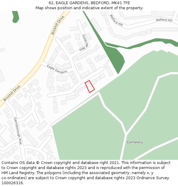 62, EAGLE GARDENS, BEDFORD, MK41 7FE: Location map and indicative extent of plot
