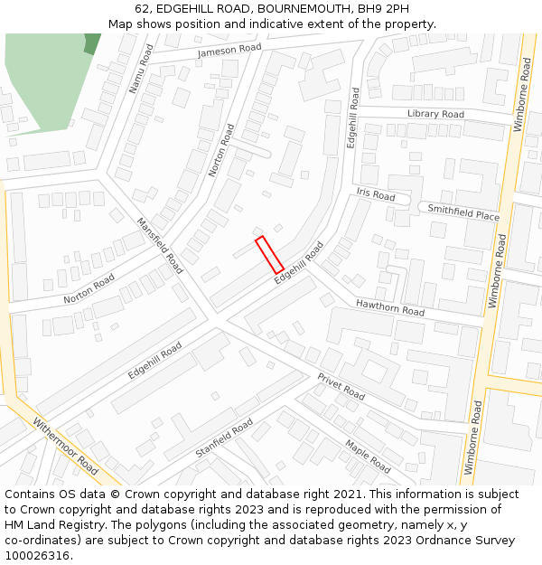 62, EDGEHILL ROAD, BOURNEMOUTH, BH9 2PH: Location map and indicative extent of plot