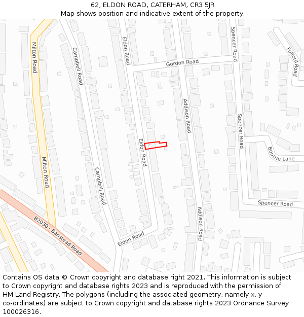 62, ELDON ROAD, CATERHAM, CR3 5JR: Location map and indicative extent of plot