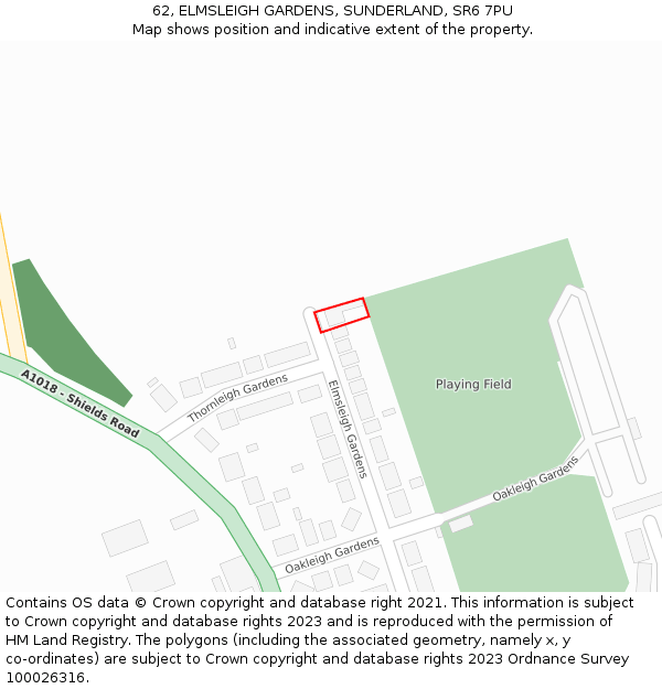 62, ELMSLEIGH GARDENS, SUNDERLAND, SR6 7PU: Location map and indicative extent of plot