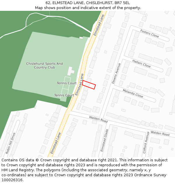 62, ELMSTEAD LANE, CHISLEHURST, BR7 5EL: Location map and indicative extent of plot