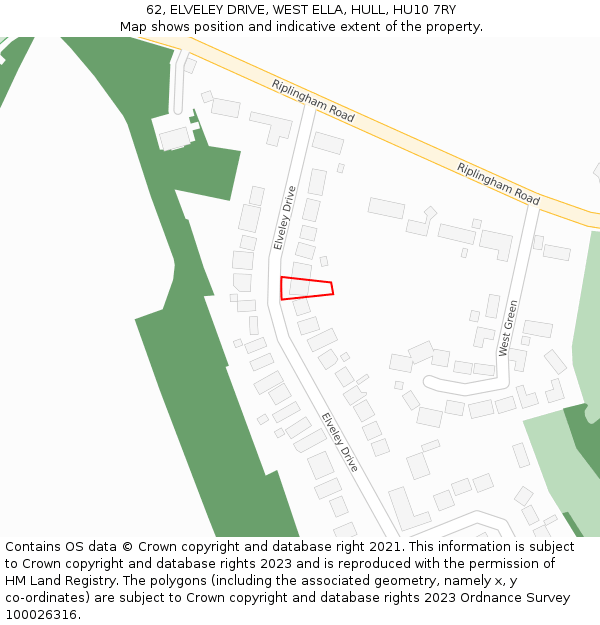 62, ELVELEY DRIVE, WEST ELLA, HULL, HU10 7RY: Location map and indicative extent of plot