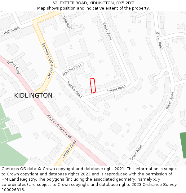 62, EXETER ROAD, KIDLINGTON, OX5 2DZ: Location map and indicative extent of plot