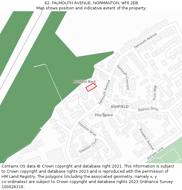 62, FALMOUTH AVENUE, NORMANTON, WF6 2EB: Location map and indicative extent of plot