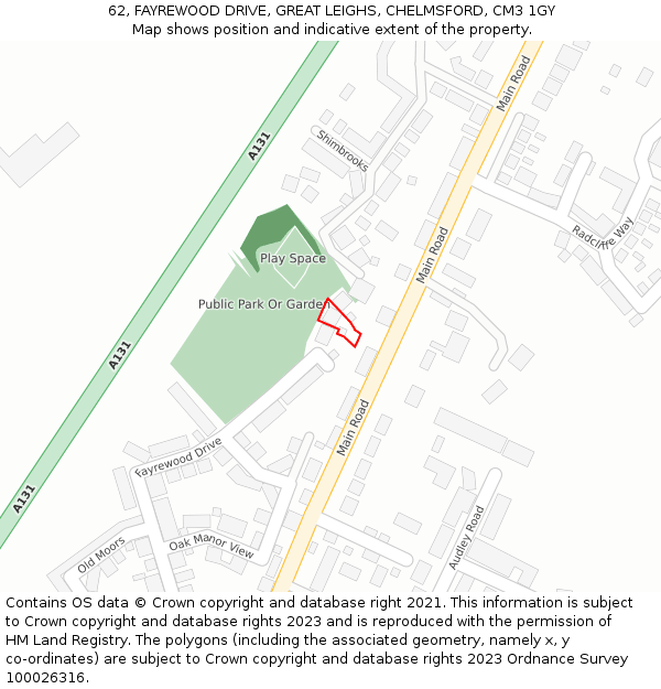 62, FAYREWOOD DRIVE, GREAT LEIGHS, CHELMSFORD, CM3 1GY: Location map and indicative extent of plot