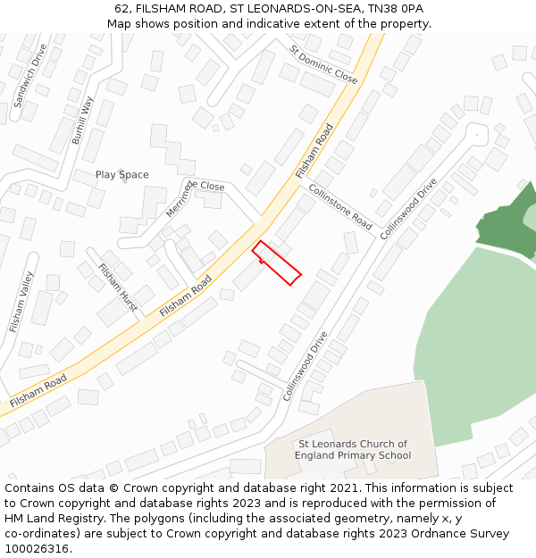 62, FILSHAM ROAD, ST LEONARDS-ON-SEA, TN38 0PA: Location map and indicative extent of plot