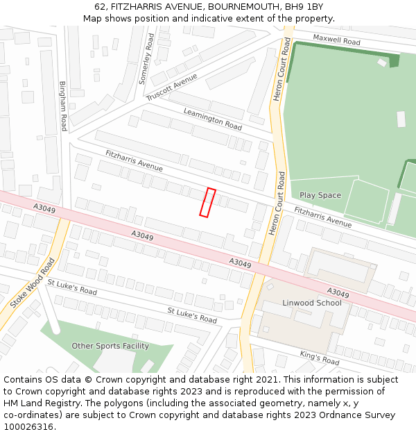62, FITZHARRIS AVENUE, BOURNEMOUTH, BH9 1BY: Location map and indicative extent of plot