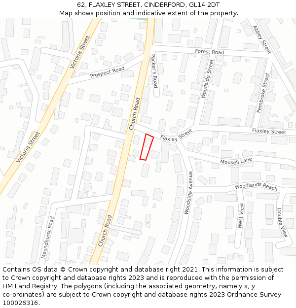 62, FLAXLEY STREET, CINDERFORD, GL14 2DT: Location map and indicative extent of plot