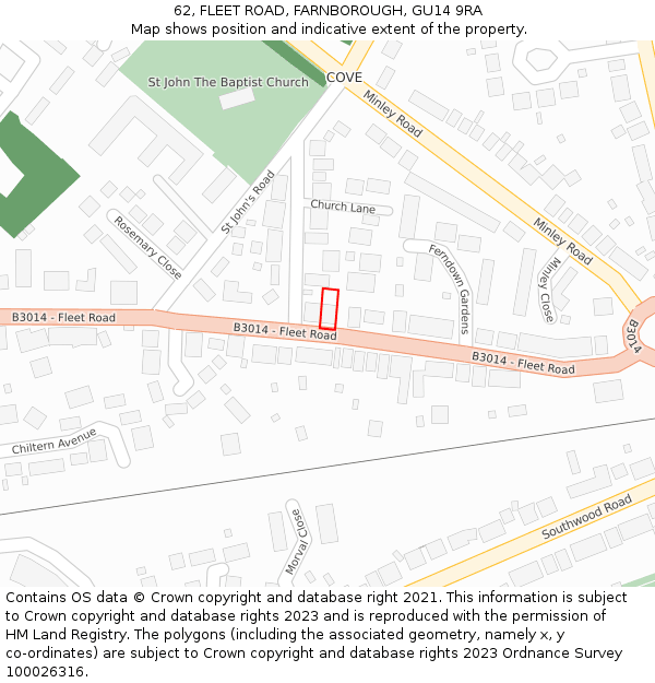 62, FLEET ROAD, FARNBOROUGH, GU14 9RA: Location map and indicative extent of plot