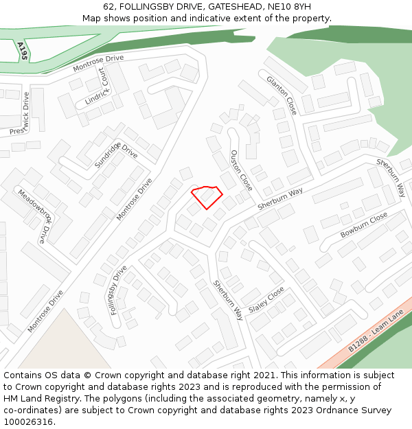 62, FOLLINGSBY DRIVE, GATESHEAD, NE10 8YH: Location map and indicative extent of plot