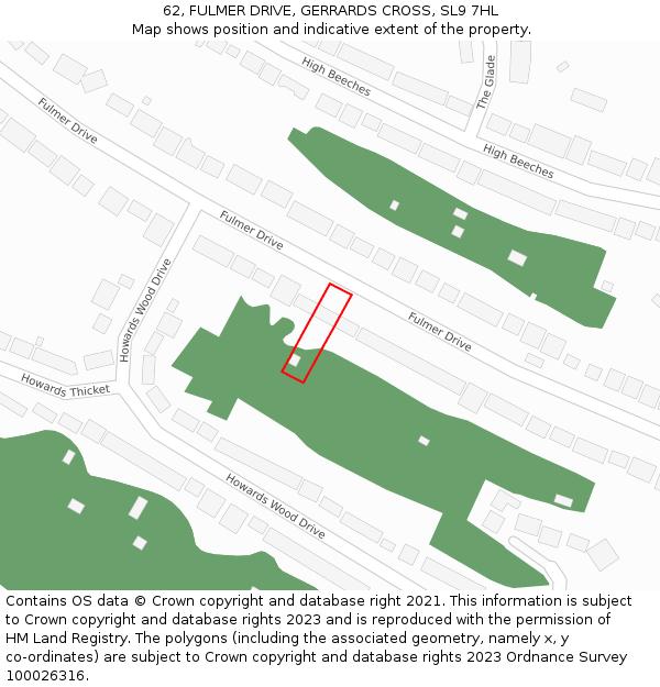 62, FULMER DRIVE, GERRARDS CROSS, SL9 7HL: Location map and indicative extent of plot