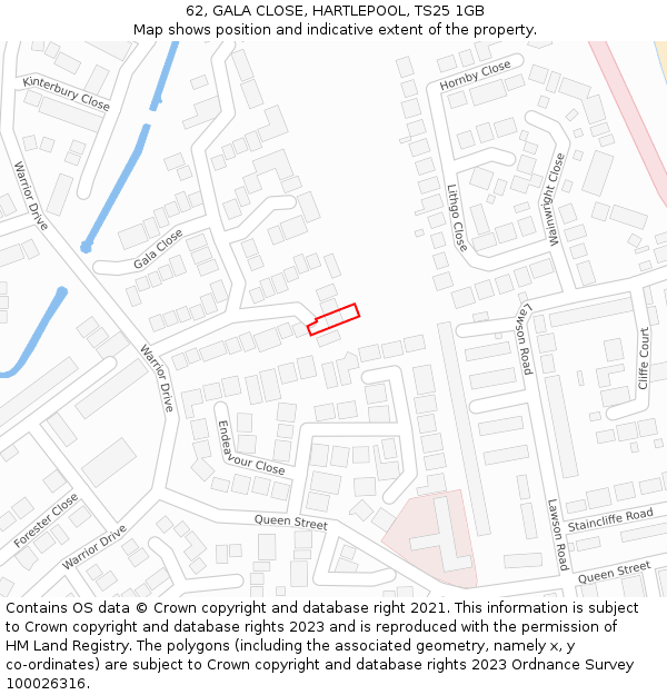 62, GALA CLOSE, HARTLEPOOL, TS25 1GB: Location map and indicative extent of plot