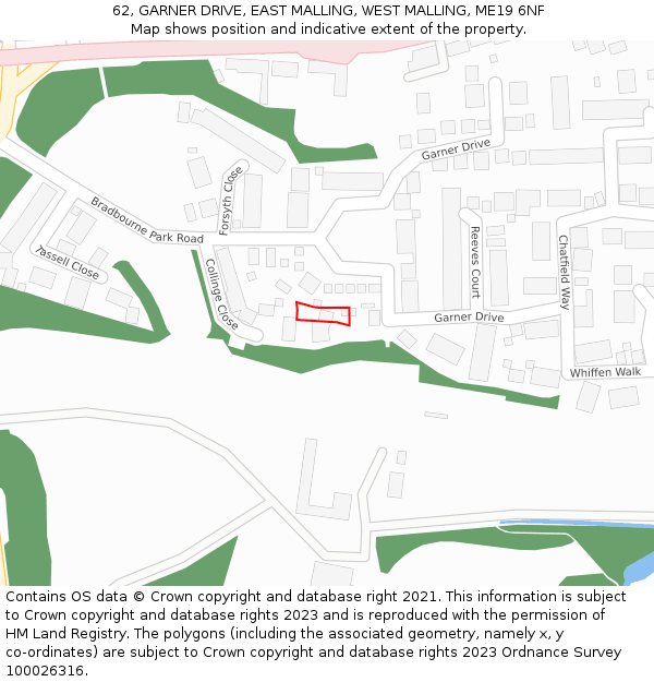 62, GARNER DRIVE, EAST MALLING, WEST MALLING, ME19 6NF: Location map and indicative extent of plot