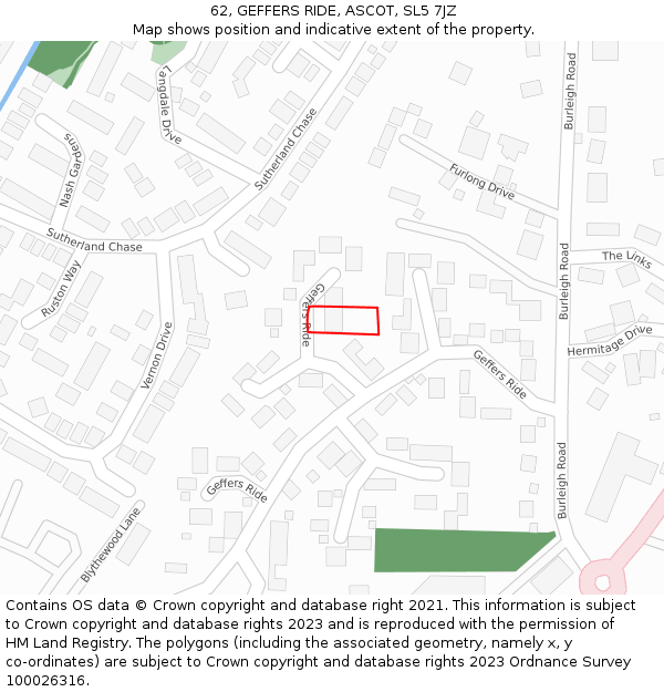 62, GEFFERS RIDE, ASCOT, SL5 7JZ: Location map and indicative extent of plot