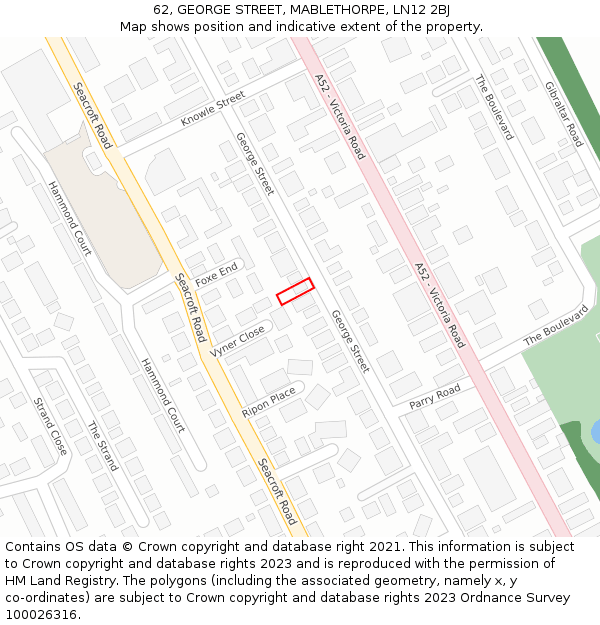 62, GEORGE STREET, MABLETHORPE, LN12 2BJ: Location map and indicative extent of plot