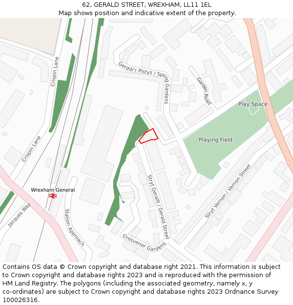62, GERALD STREET, WREXHAM, LL11 1EL: Location map and indicative extent of plot