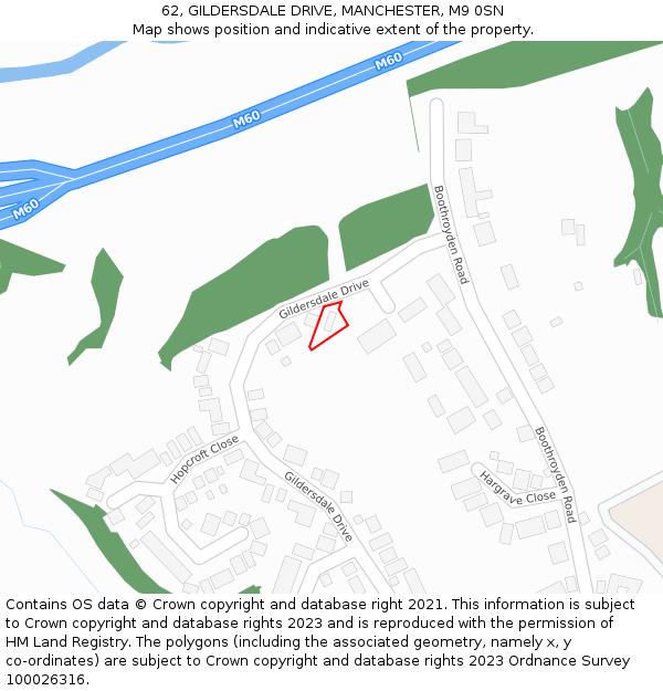 62, GILDERSDALE DRIVE, MANCHESTER, M9 0SN: Location map and indicative extent of plot