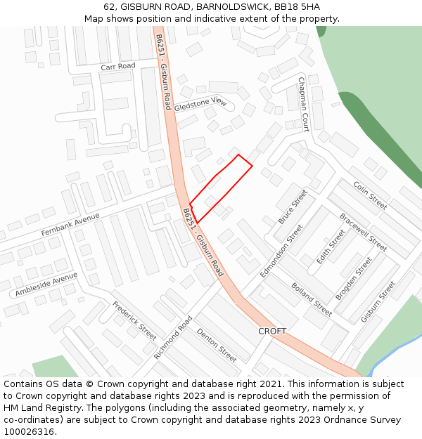 62, GISBURN ROAD, BARNOLDSWICK, BB18 5HA: Location map and indicative extent of plot