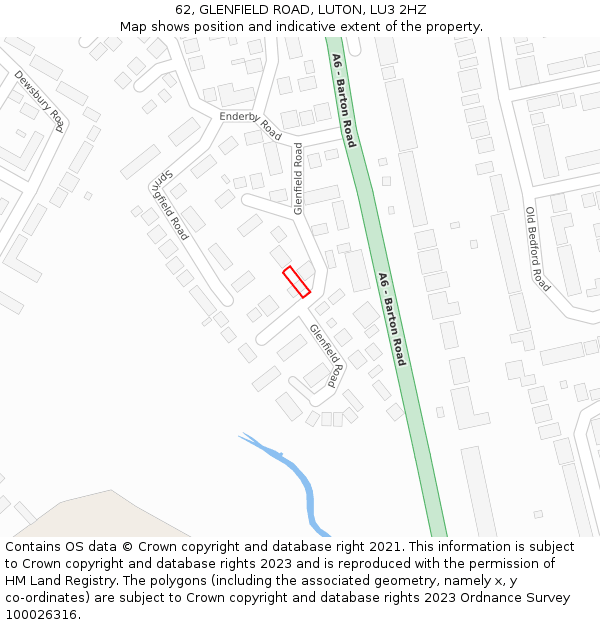 62, GLENFIELD ROAD, LUTON, LU3 2HZ: Location map and indicative extent of plot