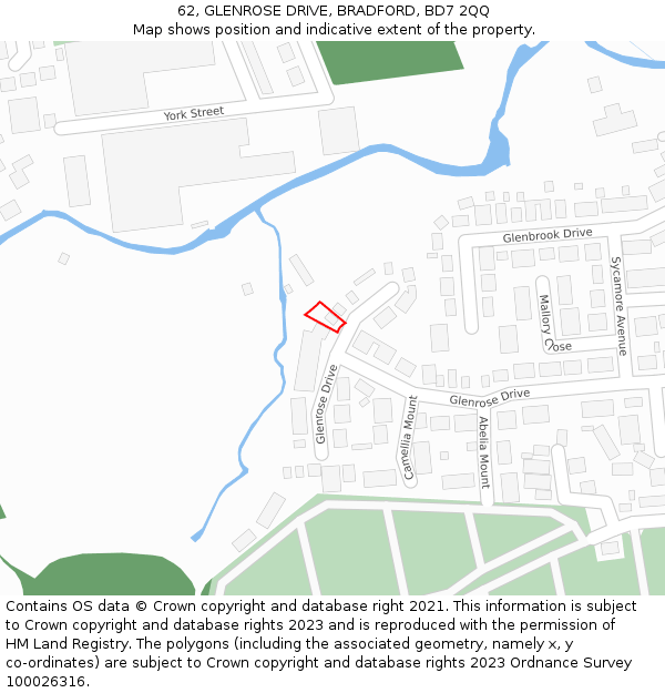 62, GLENROSE DRIVE, BRADFORD, BD7 2QQ: Location map and indicative extent of plot