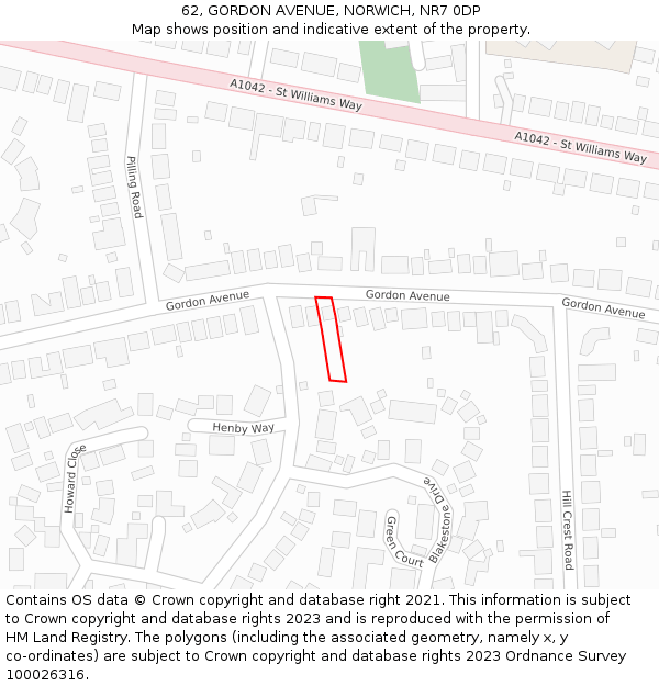 62, GORDON AVENUE, NORWICH, NR7 0DP: Location map and indicative extent of plot