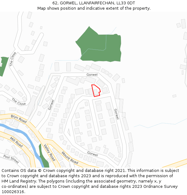 62, GORWEL, LLANFAIRFECHAN, LL33 0DT: Location map and indicative extent of plot