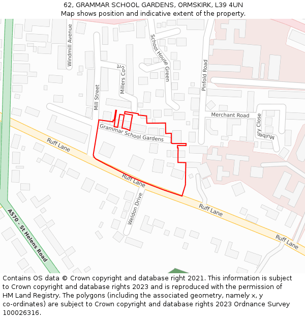 62, GRAMMAR SCHOOL GARDENS, ORMSKIRK, L39 4UN: Location map and indicative extent of plot