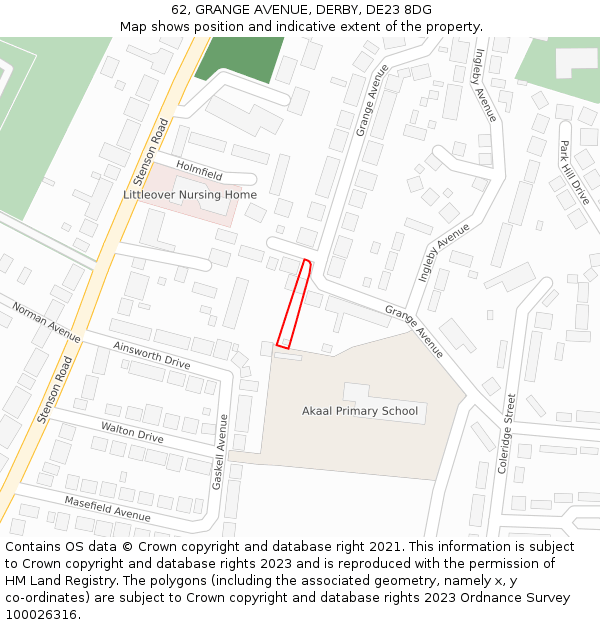 62, GRANGE AVENUE, DERBY, DE23 8DG: Location map and indicative extent of plot