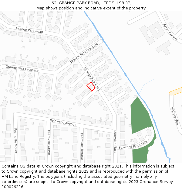 62, GRANGE PARK ROAD, LEEDS, LS8 3BJ: Location map and indicative extent of plot