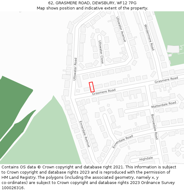 62, GRASMERE ROAD, DEWSBURY, WF12 7PG: Location map and indicative extent of plot