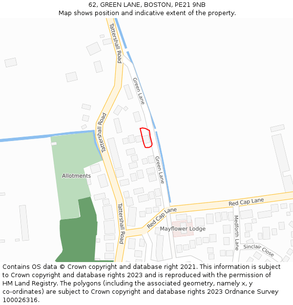 62, GREEN LANE, BOSTON, PE21 9NB: Location map and indicative extent of plot